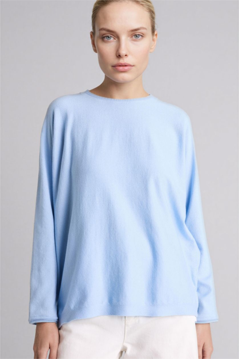 Kadın Mavi Bisiklet Yaka Triko Kazak