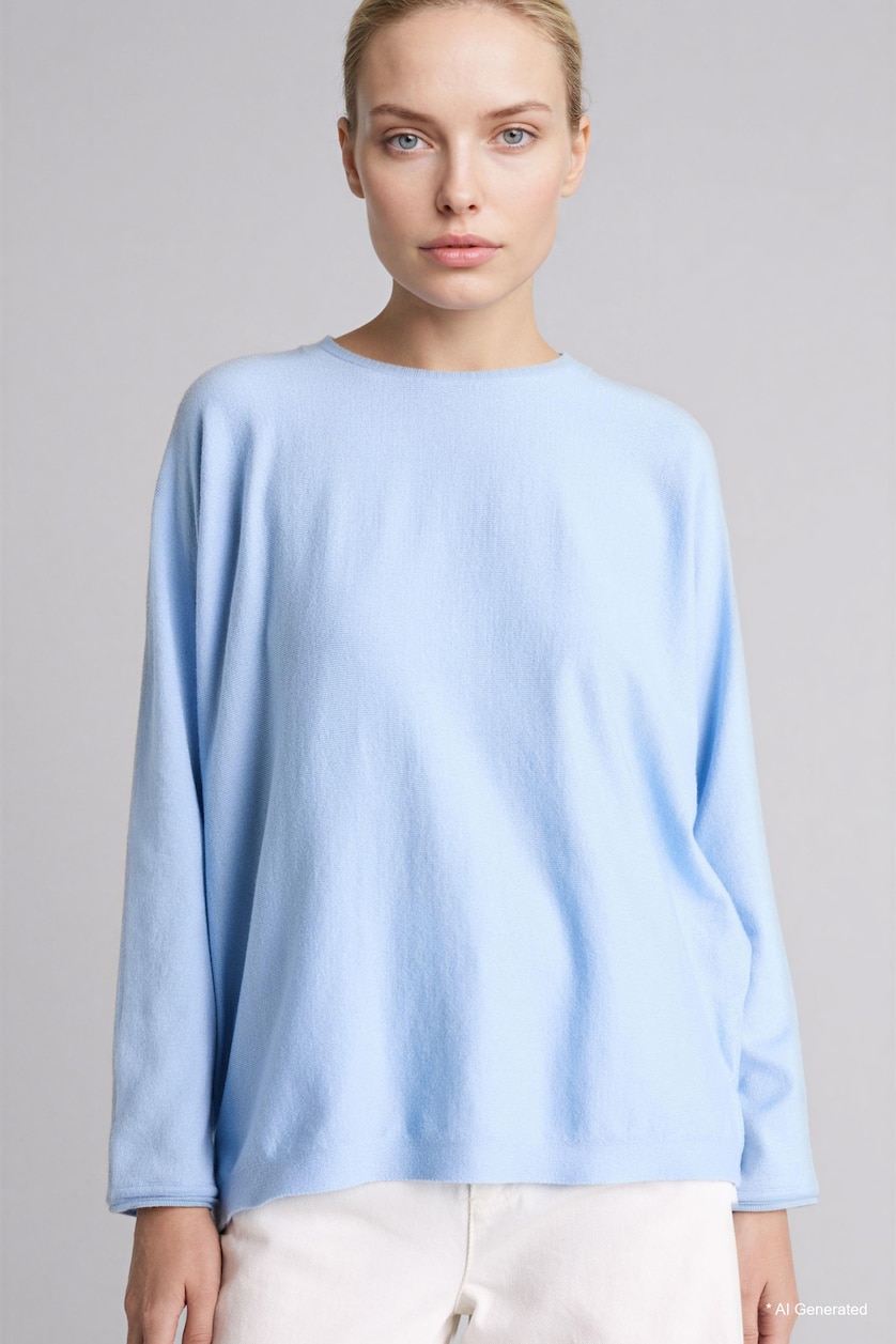 Women Blue Crew Neck Knitwear Pullover