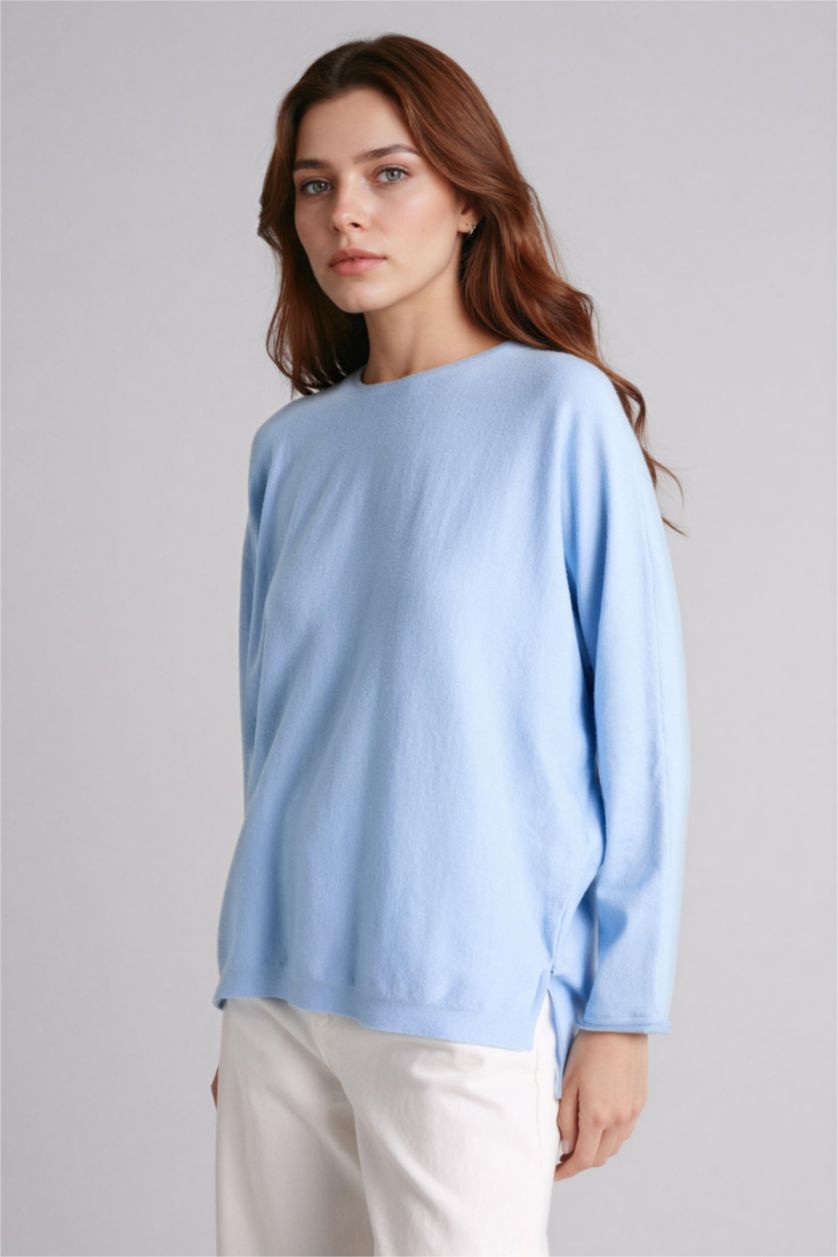 Kadın Mavi Bisiklet Yaka Triko Kazak