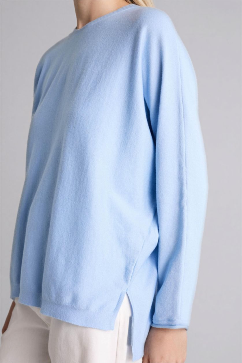 Kadın Mavi Bisiklet Yaka Triko Kazak