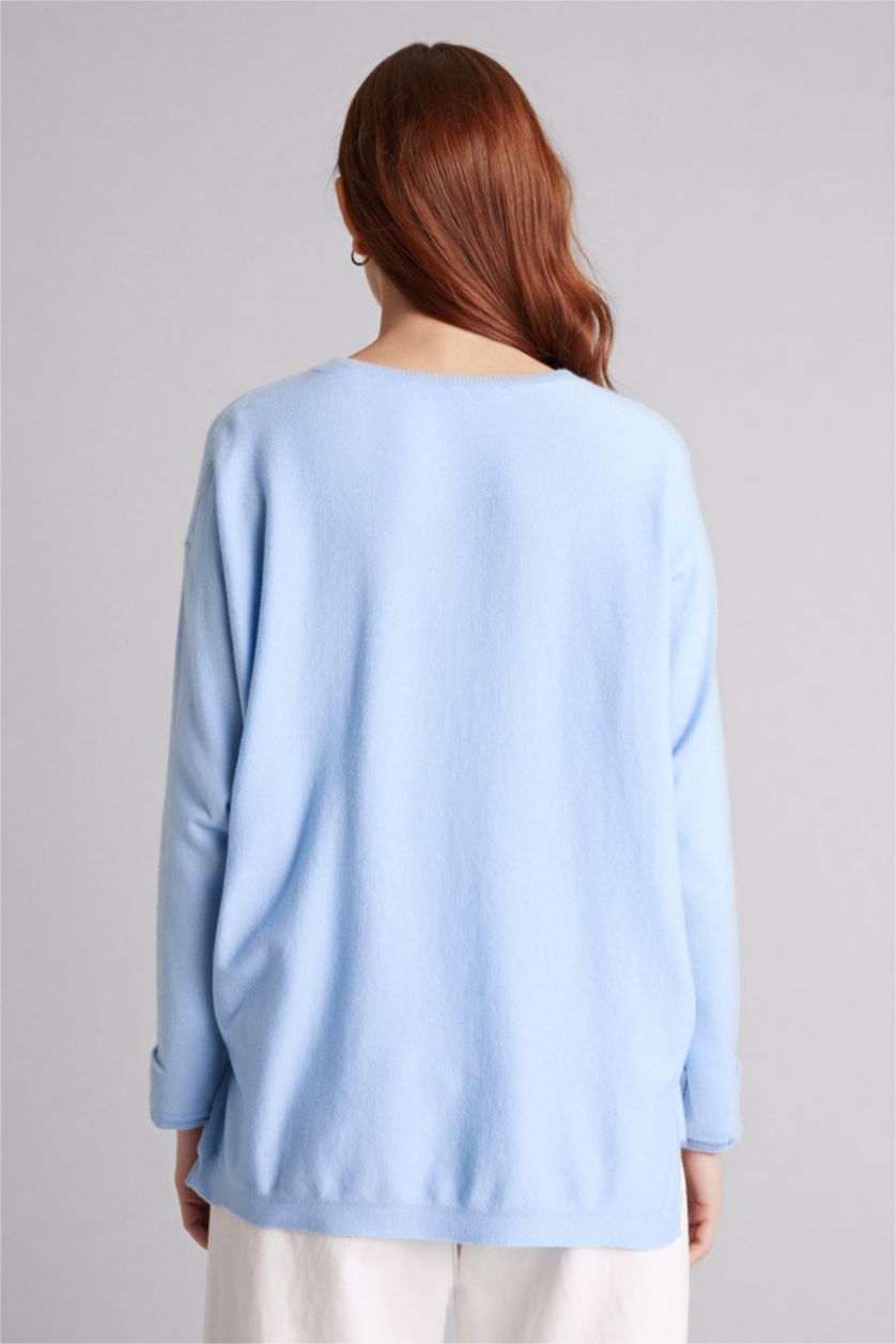 Kadın Mavi Bisiklet Yaka Triko Kazak