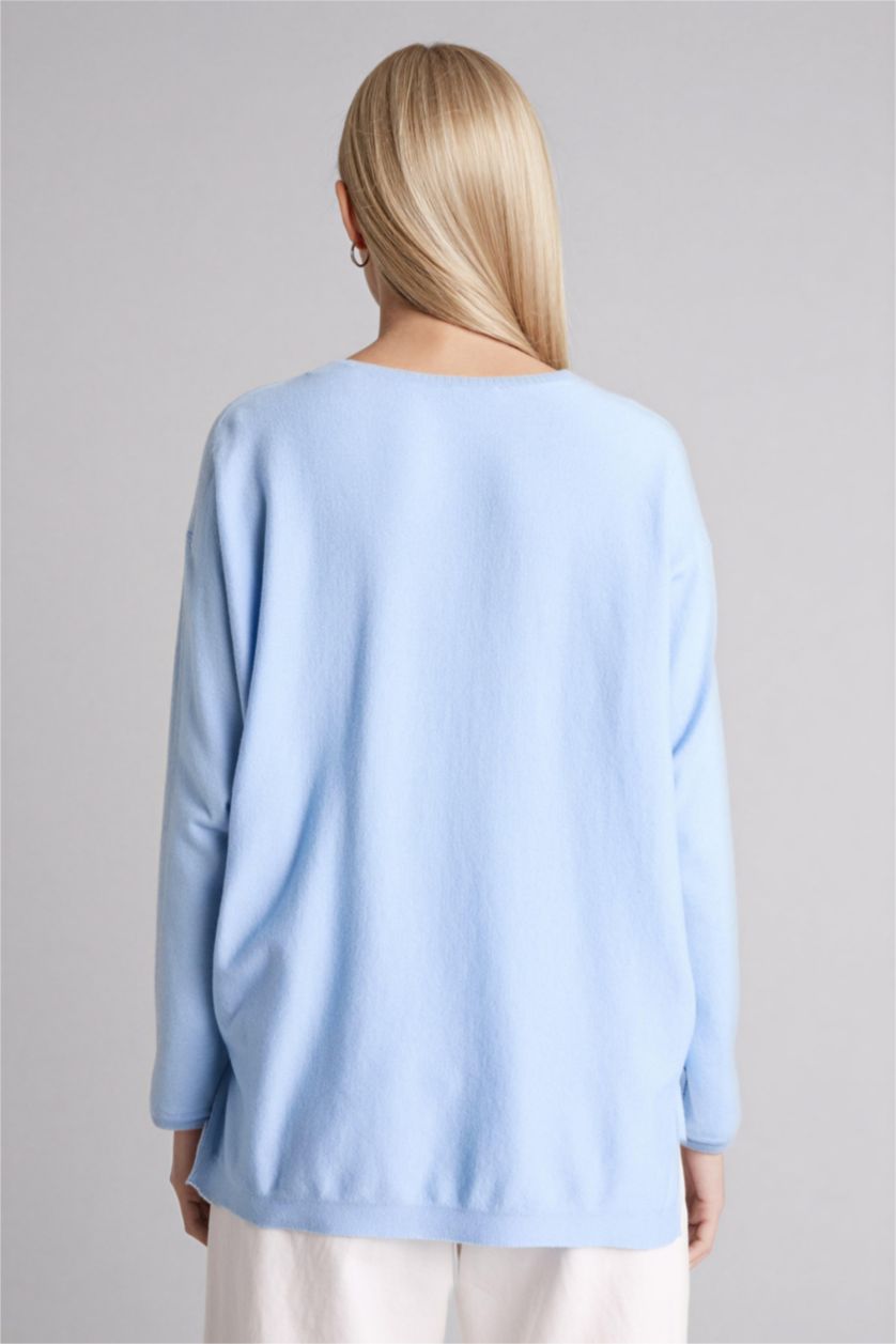 Kadın Mavi Bisiklet Yaka Triko Kazak