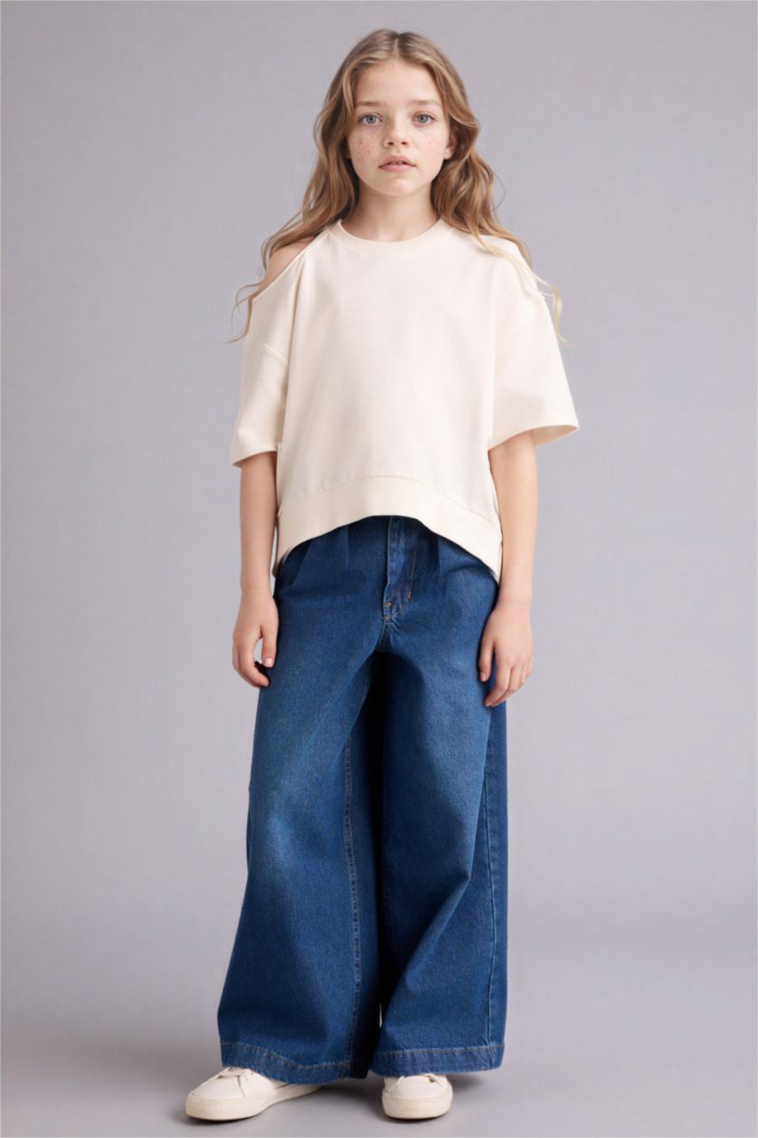 Kız Çocuk - Genç Kız Ekru Oversıze Tişört Kız Çocuk