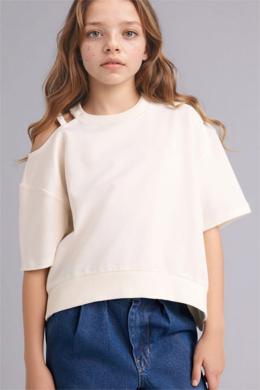 Kız Çocuk - Genç Kız Ekru Oversıze Tişört Kız Çocuk