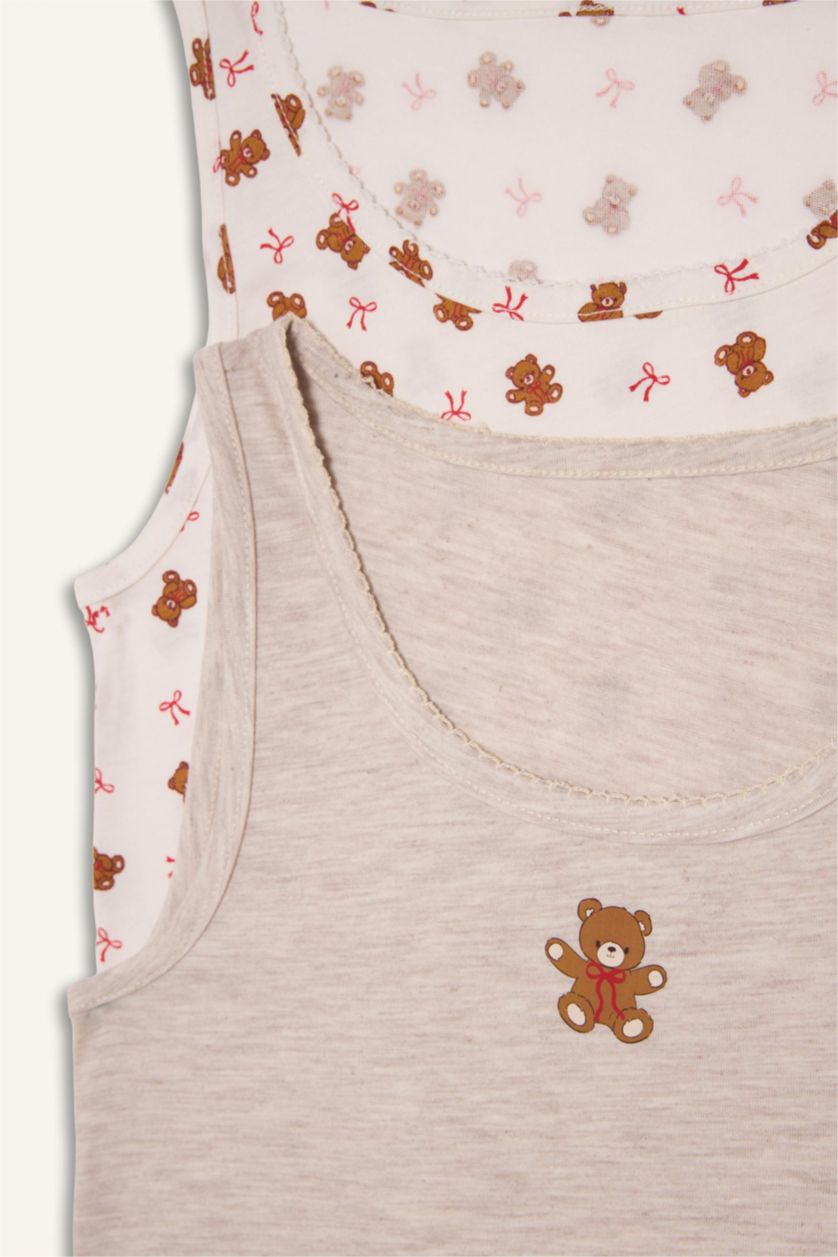 بنات بيج فاتح فانيلة بناتي قصة عادية وطبعة دب - قطعتين