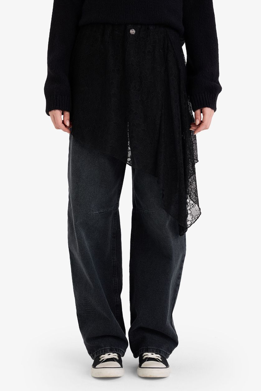 Kadın Siyah A Kesim Normal Bel Dantel Bağlamalı Pareo