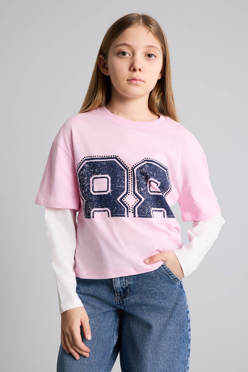 Young Girls - Teen Girls Pink Regular Fit Long Sleeve T-Shirt