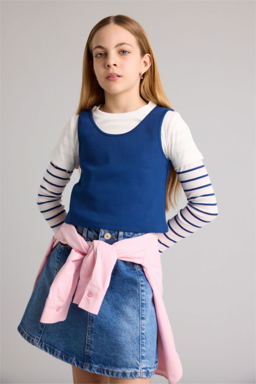 Kız Çocuk - Genç Kız Ekru Fitilli Kaşkorse Tişört Kız Çocuk