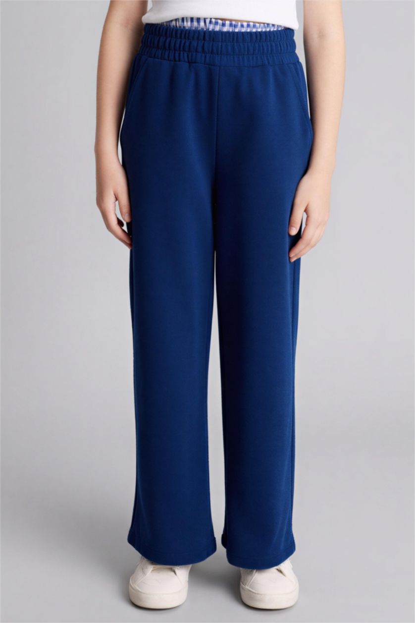 بنات كحلي بنطرون بناتي وايد ليج برجل واسع