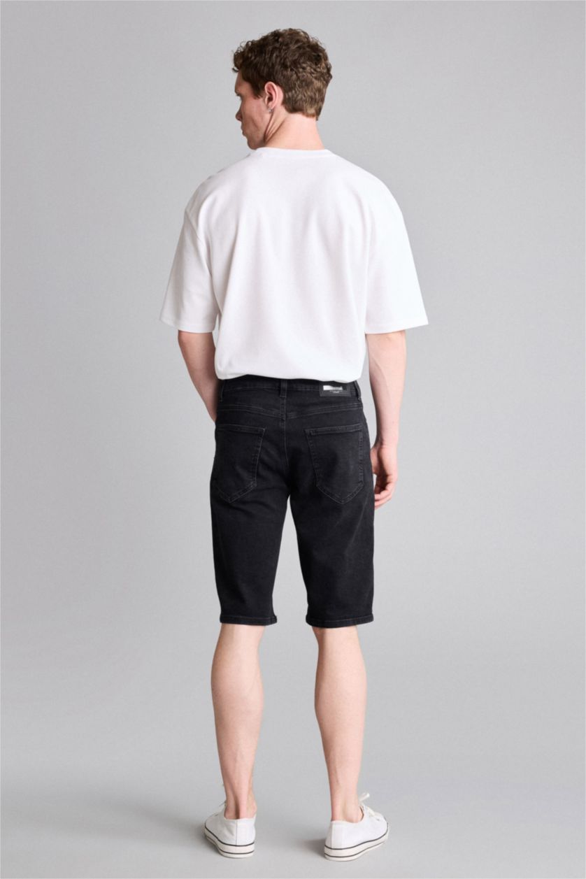 Erkek Siyah Regular Fit Bermuda Şort