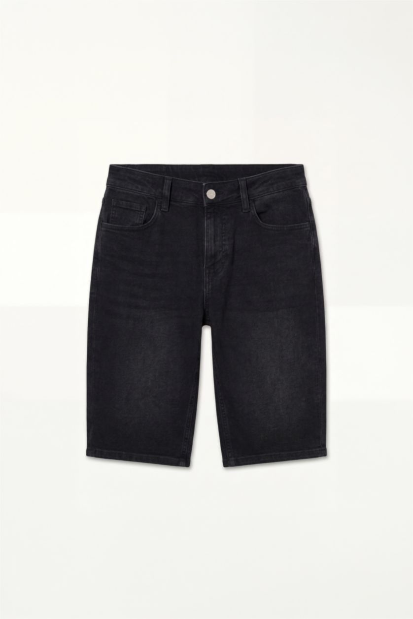 Erkek Siyah Regular Fit Bermuda Şort
