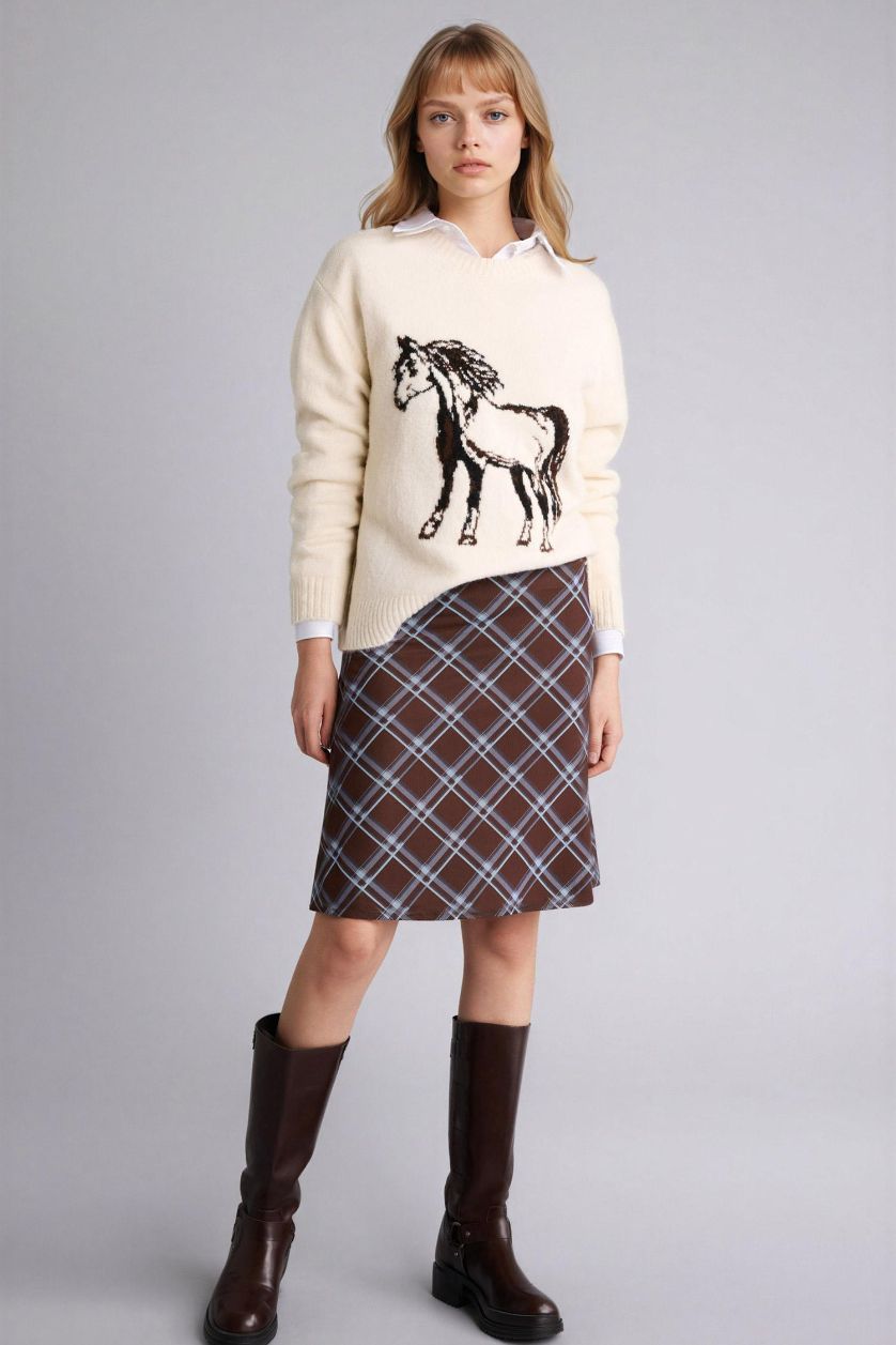 FEMME Écru Pull à col rond Coupe régulière