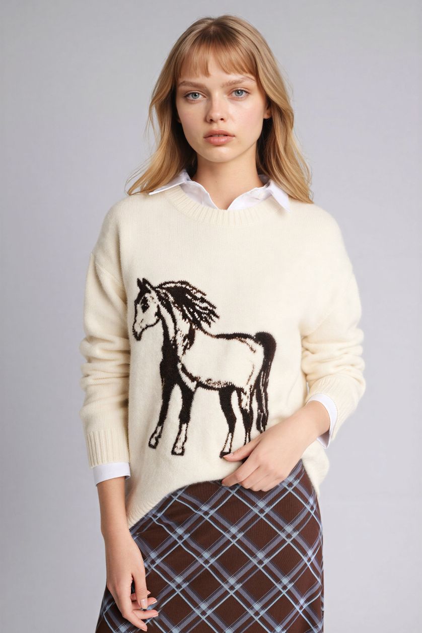 FEMME Écru Pull à col rond Coupe régulière