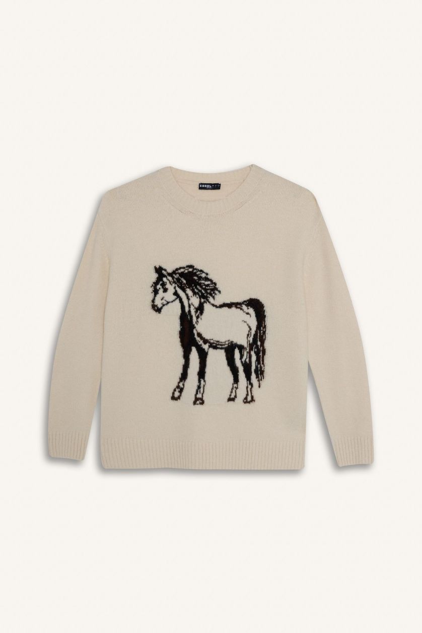 FEMME Écru Pull à col rond Coupe régulière