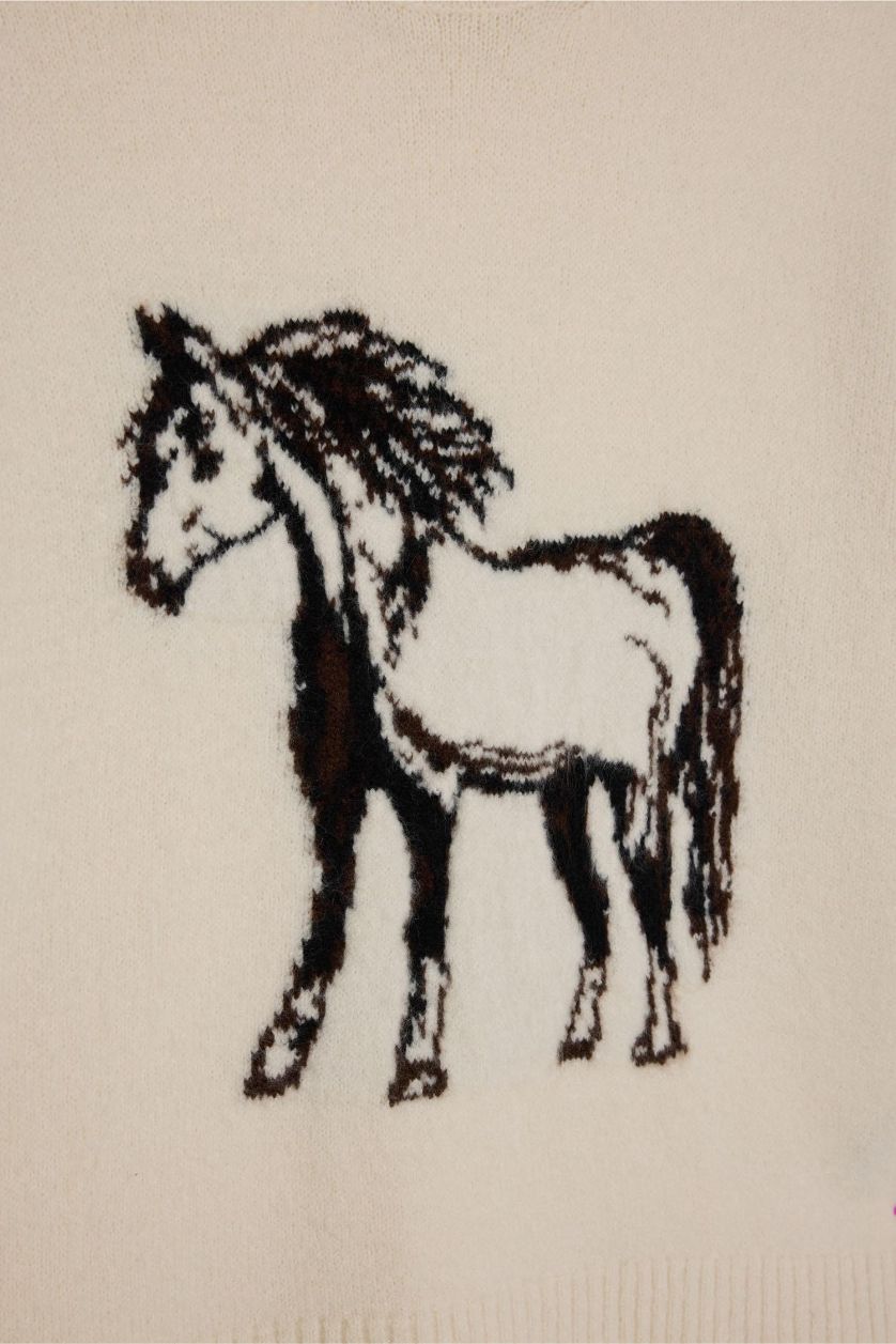 FEMME Écru Pull à col rond Coupe régulière