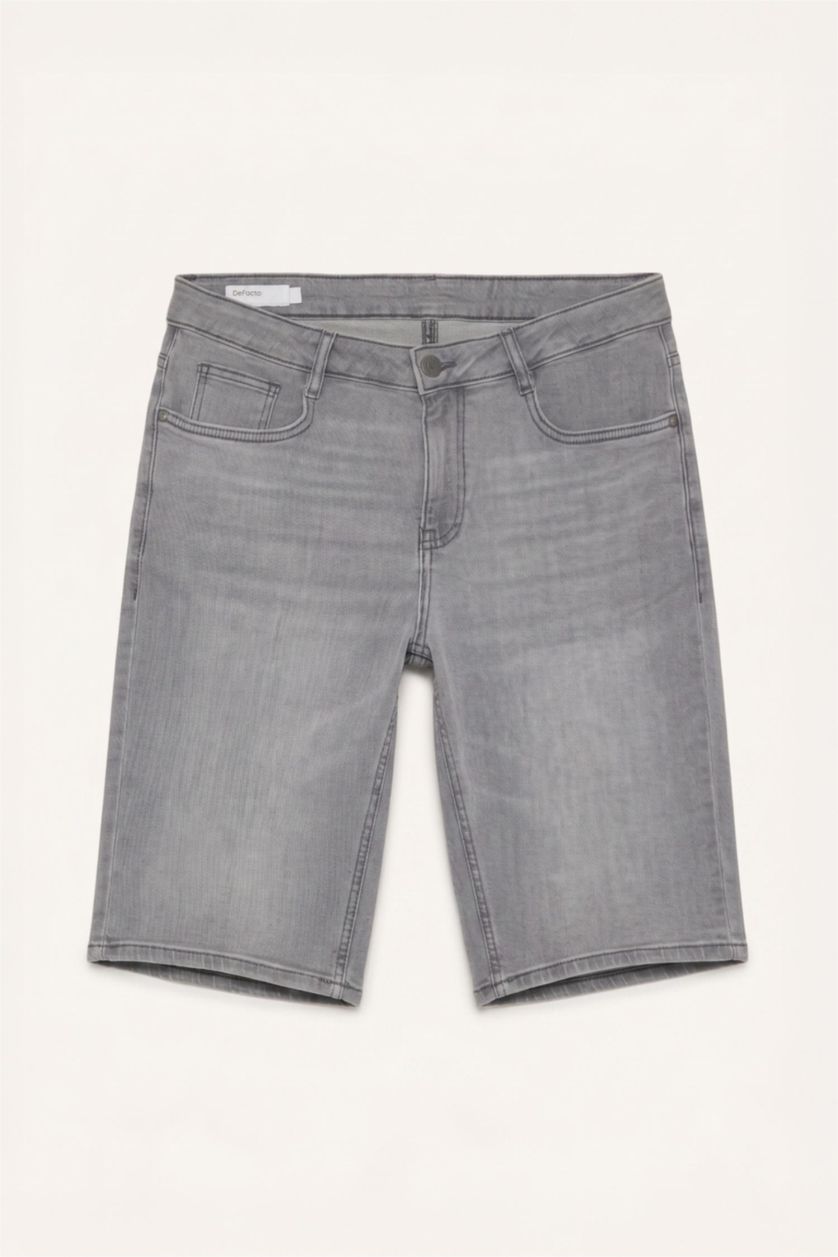 رجال رمادي Regular Fit Denim Bermuda Shorts