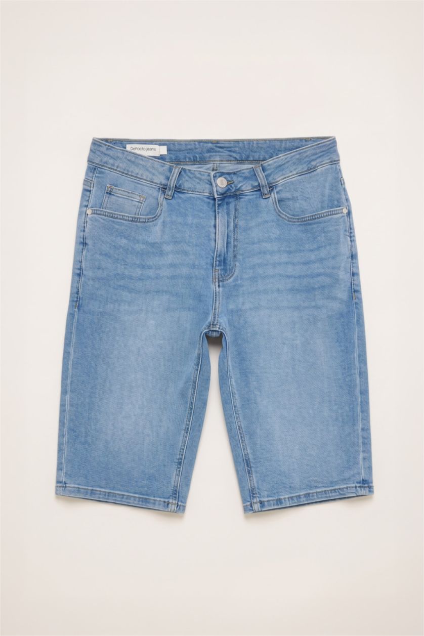 Erkek Açık Mavi Regular Fit Jean Bermuda Şort