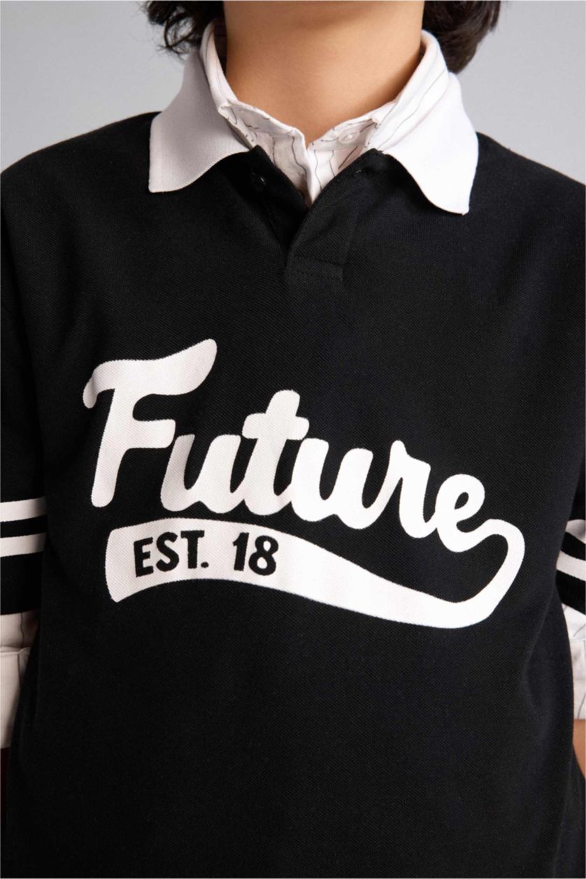 Erkek Çocuk - Genç Erkek Siyah Oversıze Pike Polo Tişört