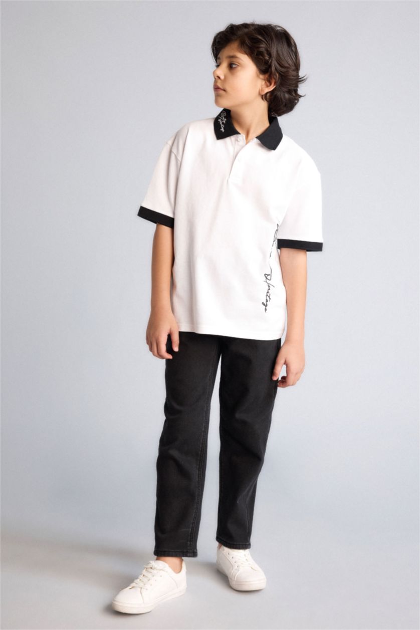 Erkek Çocuk - Genç Erkek Beyaz Oversıze Polo Yaka Tişört