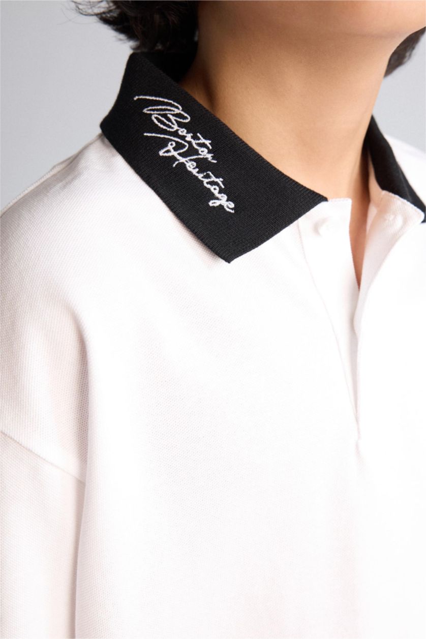 Erkek Çocuk - Genç Erkek Beyaz Oversıze Polo Yaka Tişört