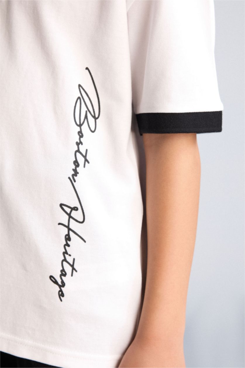 Erkek Çocuk - Genç Erkek Beyaz Oversıze Polo Yaka Tişört