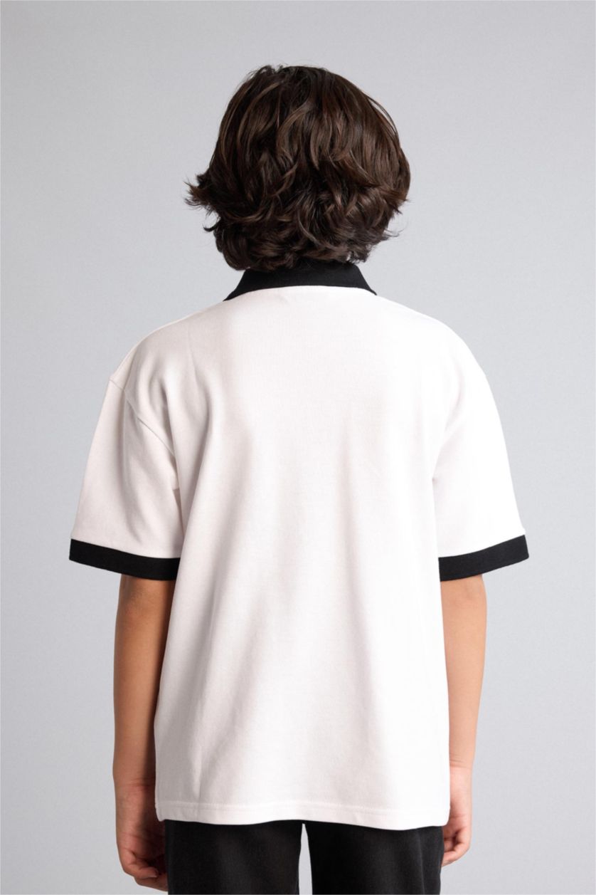 Erkek Çocuk - Genç Erkek Beyaz Oversıze Polo Yaka Tişört