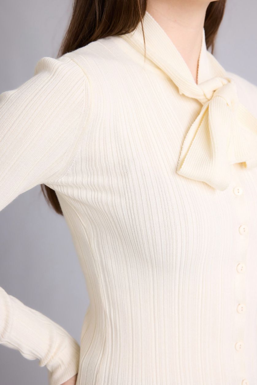 WOMAN Ecru Slim Fit Bowtie Knitwear Pullover