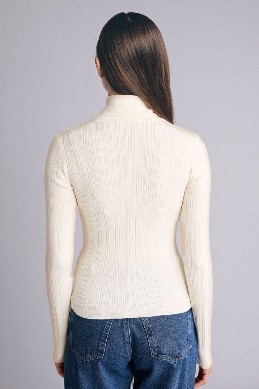 WOMAN Ecru Slim Fit Bowtie Knitwear Pullover