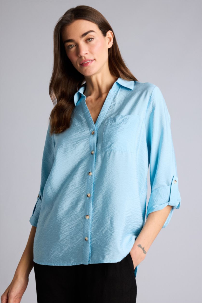 نساء أزرق Regular Fit Long Sleeve Shirt