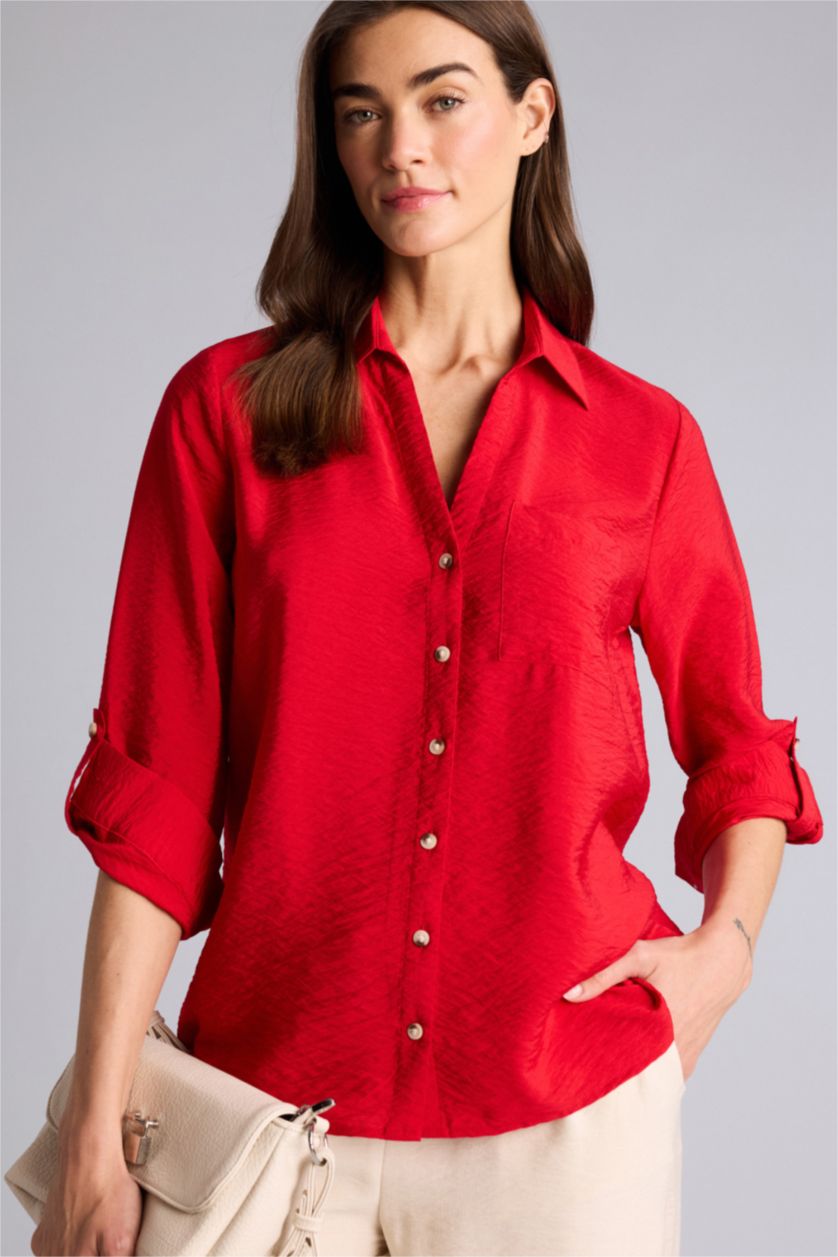 نساء أحمر Regular Fit Long Sleeve Shirt