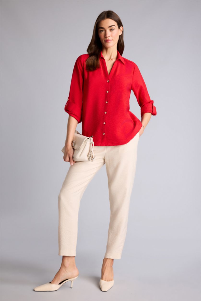 نساء أحمر Regular Fit Long Sleeve Shirt