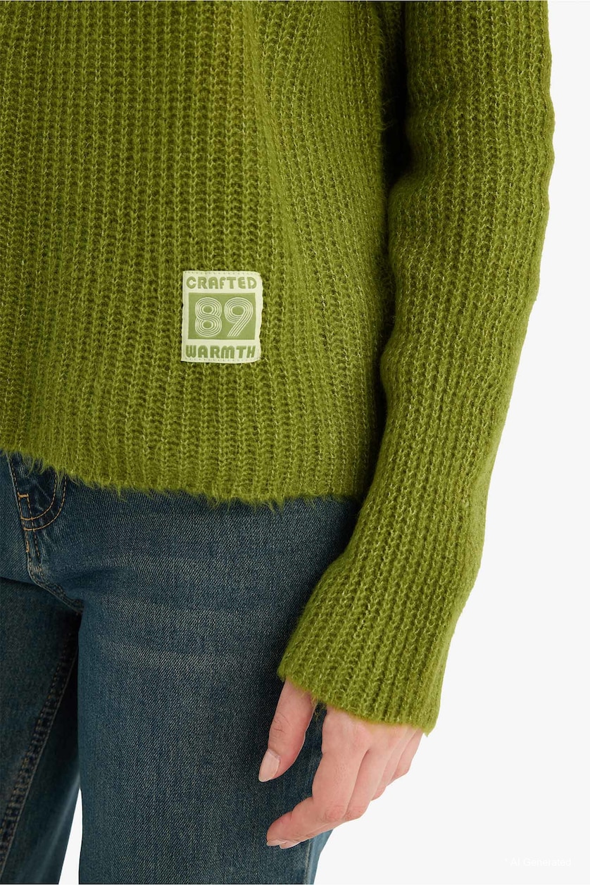 WOMAN Green Regular Fit Crew Neck Pullover