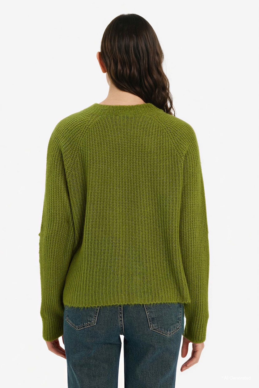 WOMAN Green Regular Fit Crew Neck Pullover