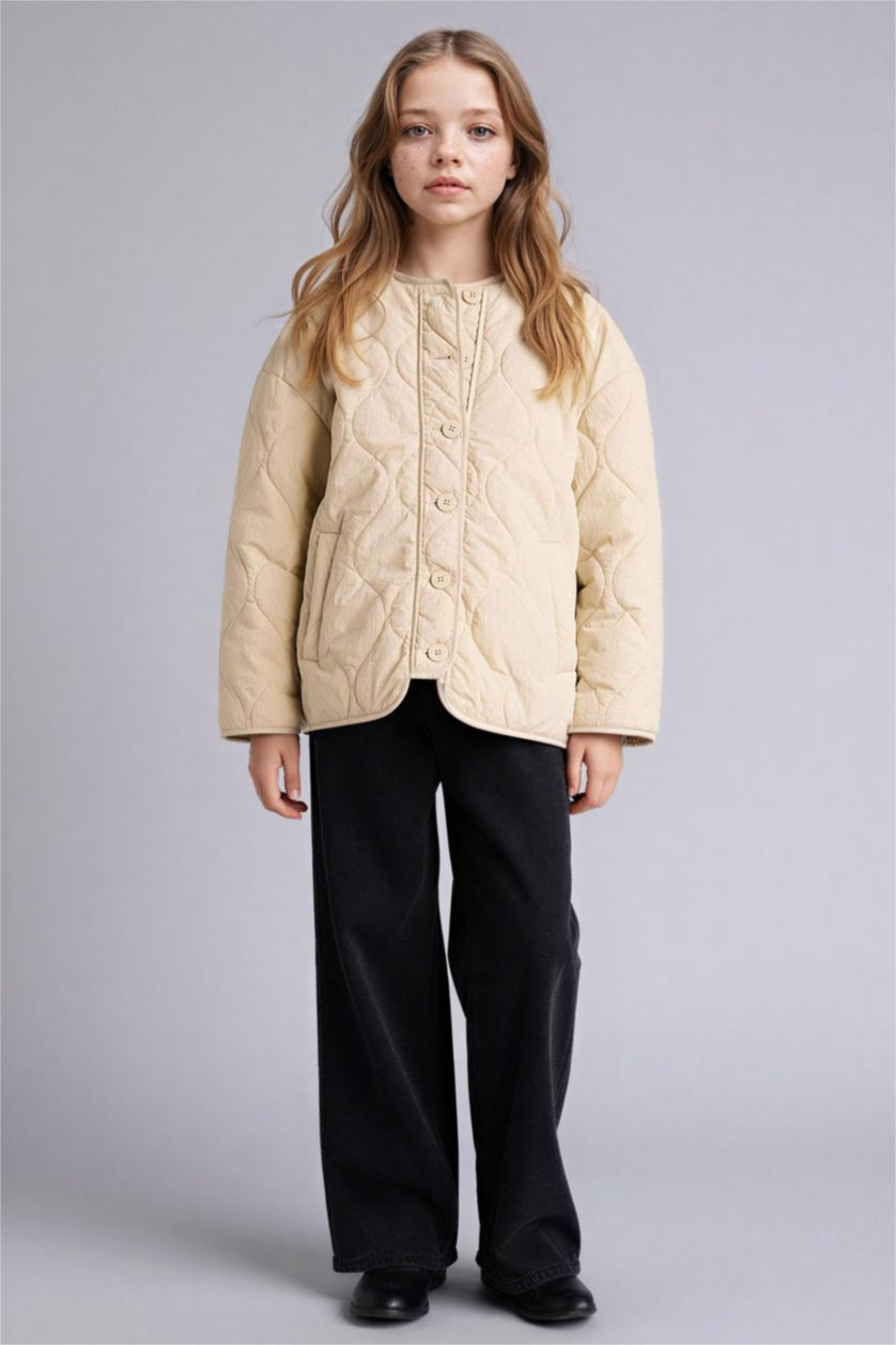 Kız Çocuk - Genç Kız Ekru Mont Kız Çocuk