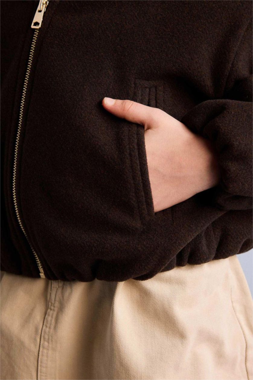 Kız Çocuk - Genç Kız Kahve Polo Yaka Mont Kız Çocuk