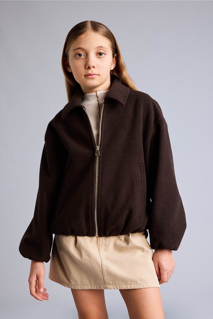 Young Girls - Teen Girls Brown Girl Polo Collar Puffer Jacket