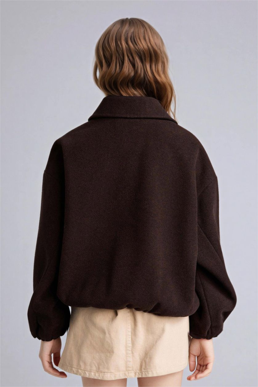 Kız Çocuk - Genç Kız Kahve Polo Yaka Mont Kız Çocuk