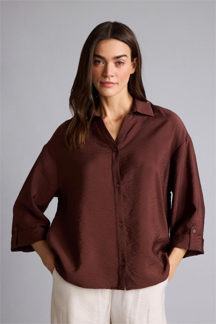نساء بني Regular Fit Long Sleeve Shirt