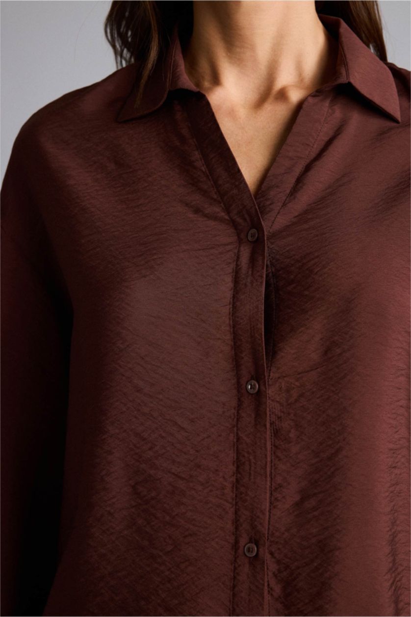 نساء بني Regular Fit Long Sleeve Shirt