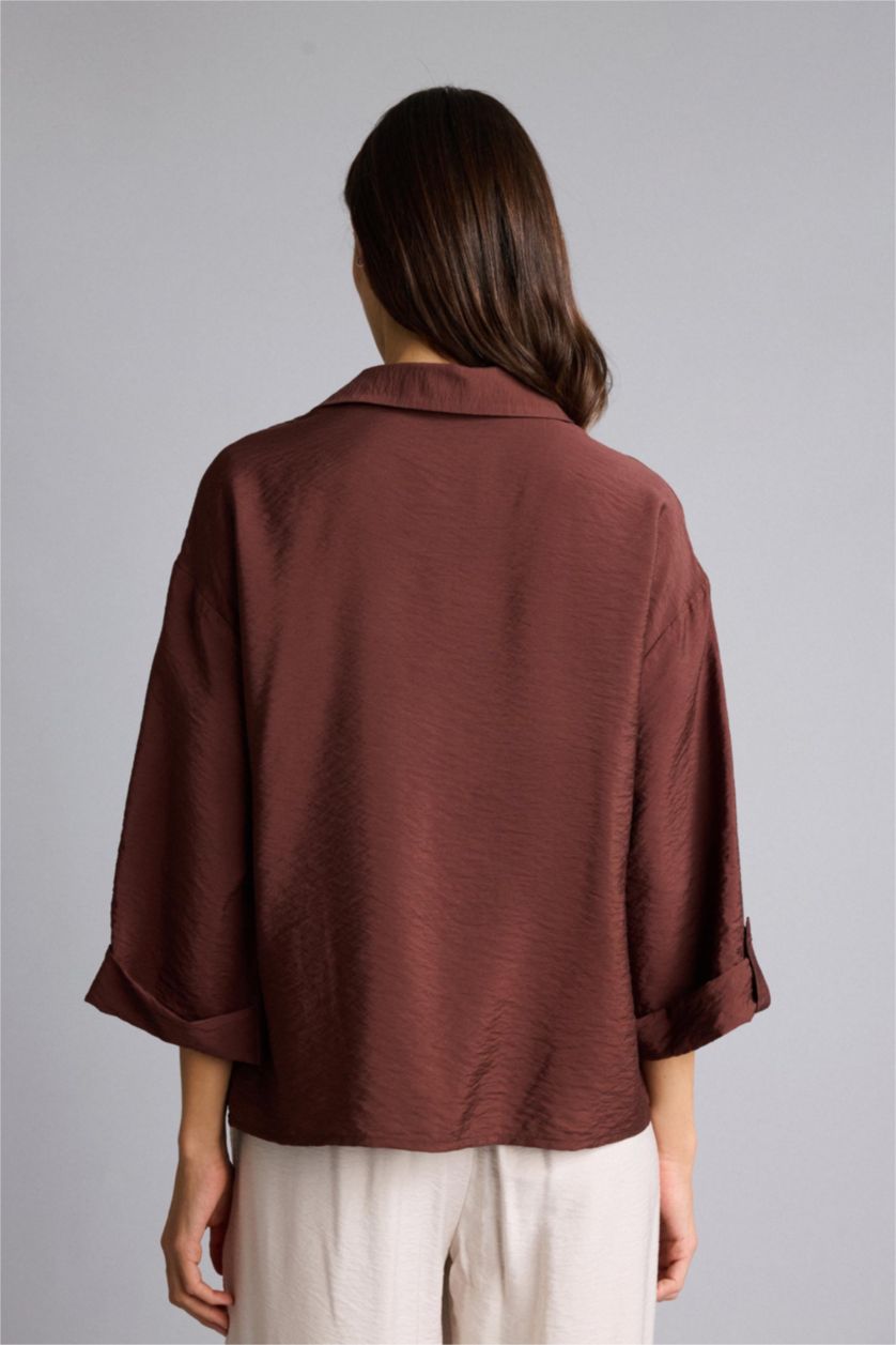 نساء بني Regular Fit Long Sleeve Shirt