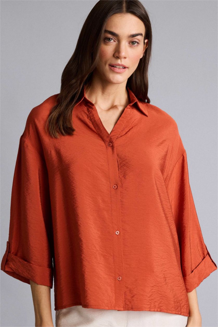 نساء برتقلي غامق Regular Fit Long Sleeve Shirt