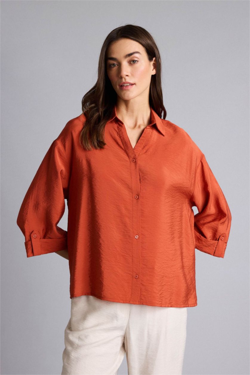 نساء برتقلي غامق Regular Fit Long Sleeve Shirt