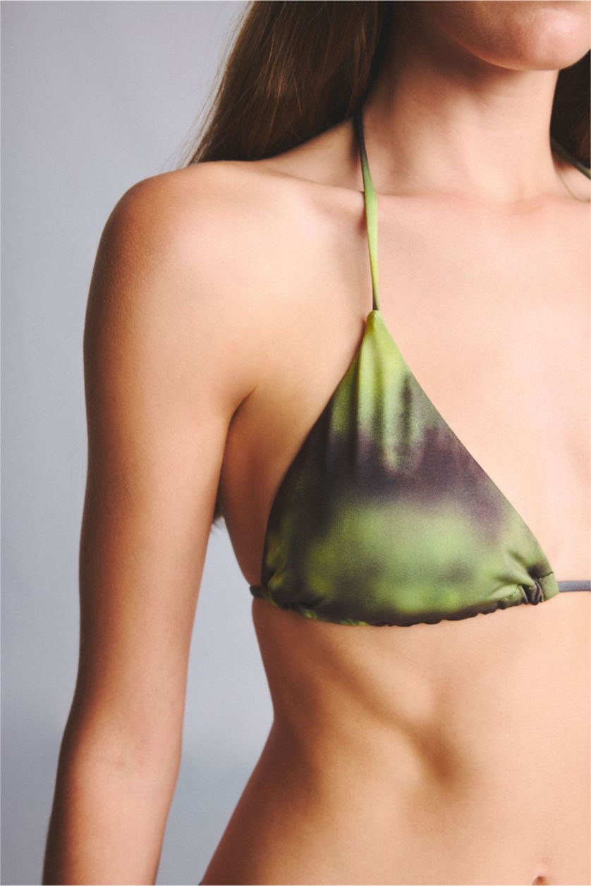 Kadın Yeşil Regular Fit Desenli Bikini Üstü
