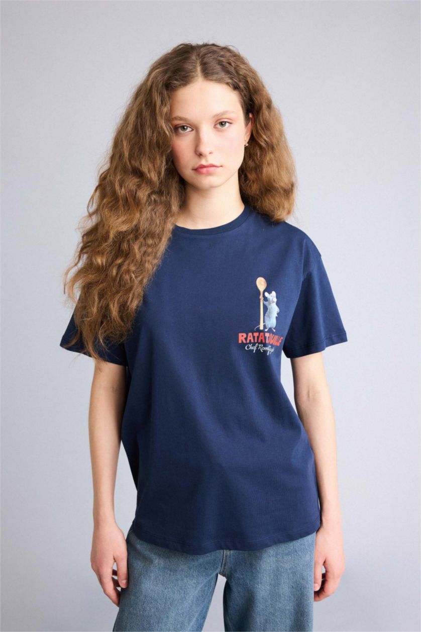 Kadın Lacivert Ratatouille Oversıze Sırt Baskılı Tişört