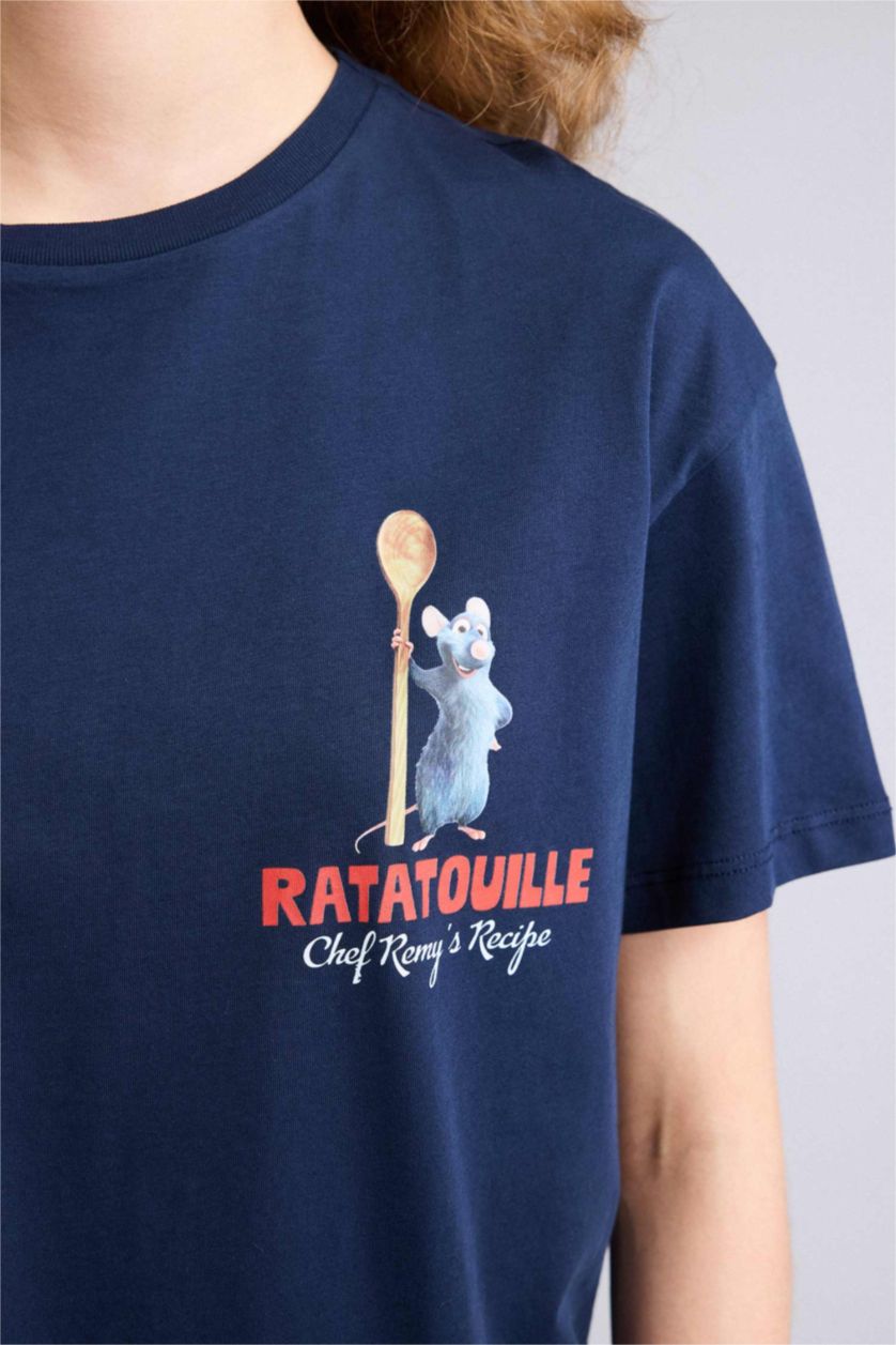 Kadın Lacivert Ratatouille Oversıze Sırt Baskılı Tişört