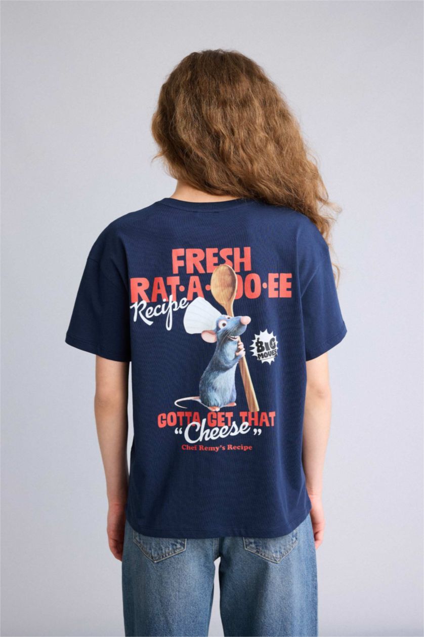Kadın Lacivert Ratatouille Oversıze Sırt Baskılı Tişört