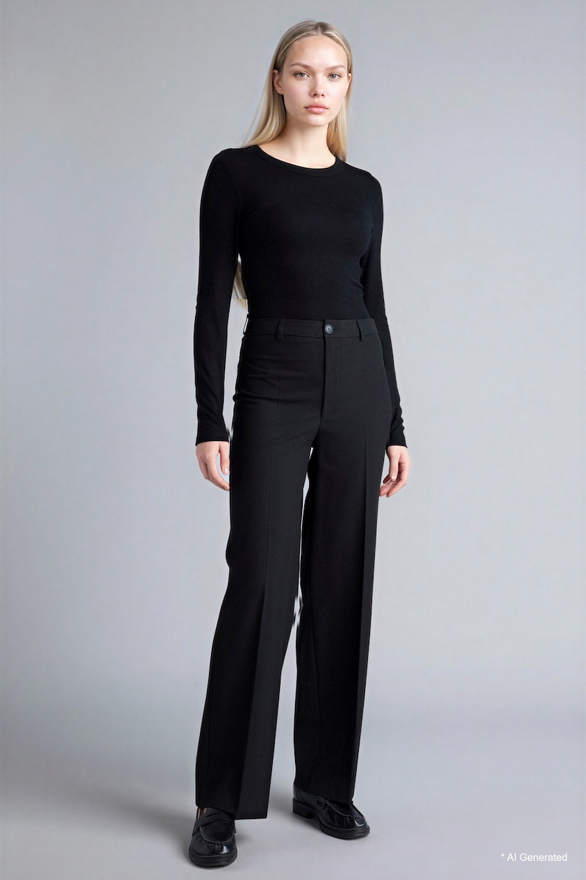 Women Black Slim Fit Crew Neck Basic Long Sleeve T-Shirt