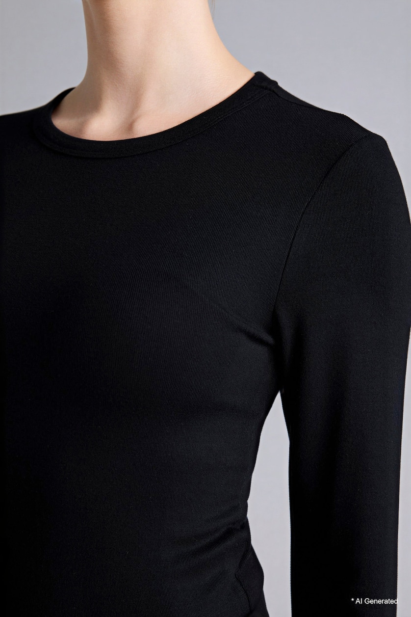 Women Black Slim Fit Crew Neck Basic Long Sleeve T-Shirt