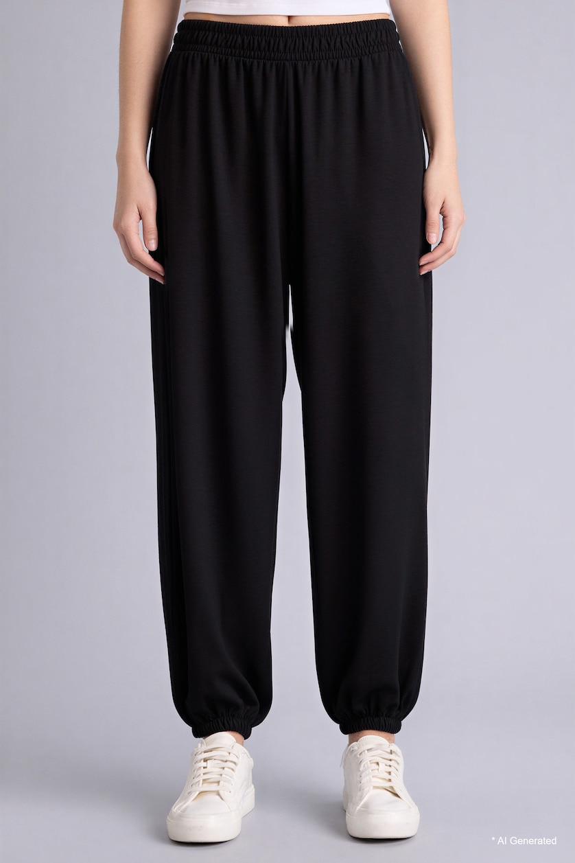 Kadın Siyah Balloon Fıt Basıc Düz Pantolon