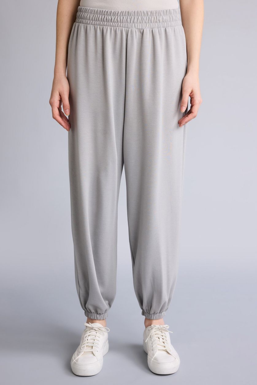 Woman Light Grey Balloon Fit Basic Trousers